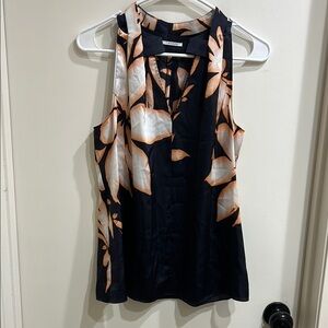 T Tahari Navy with White and Coral Floral Women's Top